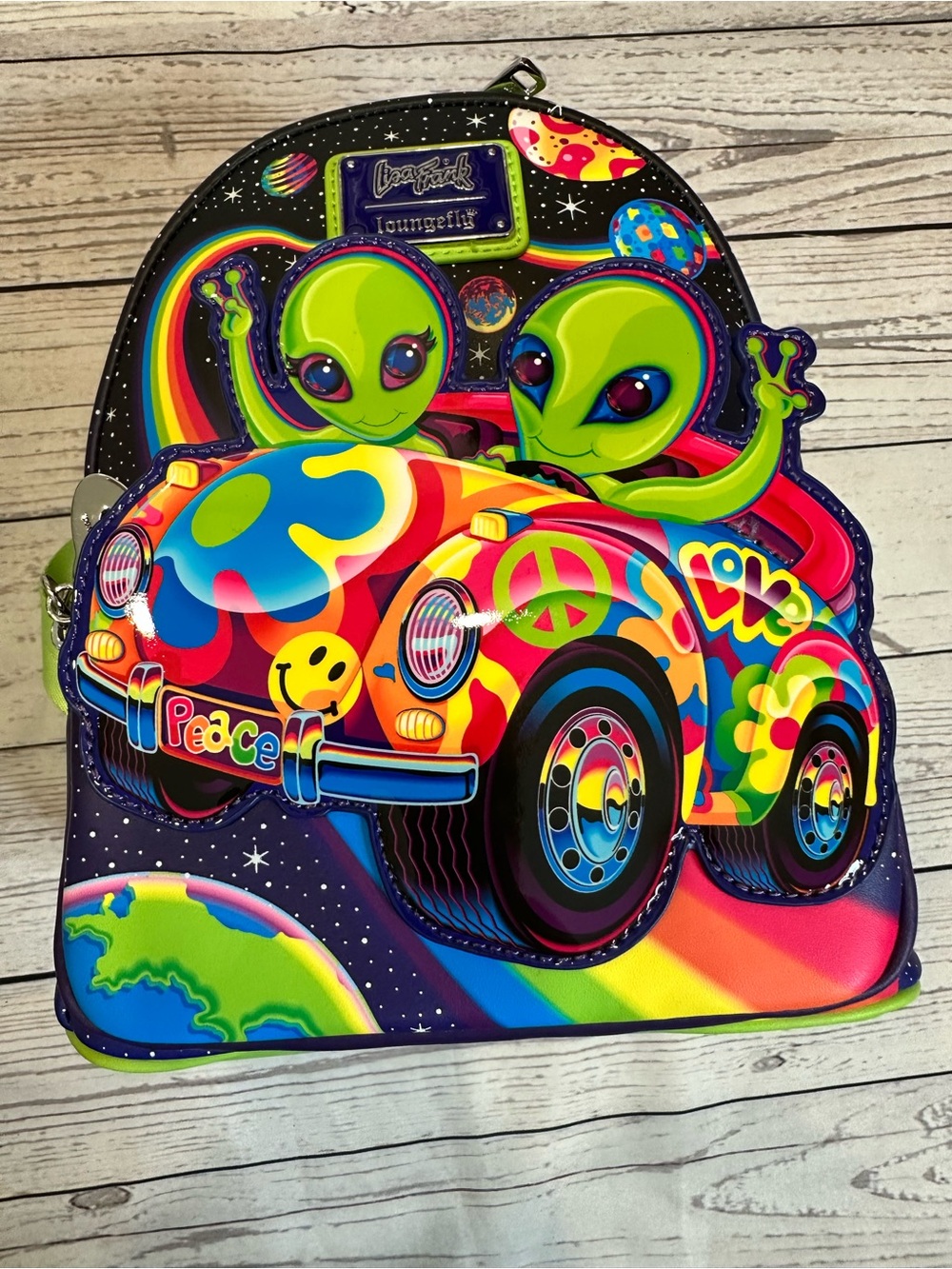 Lisa Frank Loungefly Glow in the Dark Alien Rainbow Mini Backpack